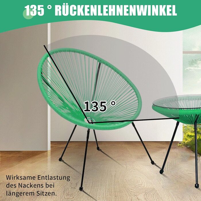 Садове крісло Undres Acapulco 88см, набір з 2 садових стільців, садові стільці в ретро дизайні, крісло затишне крісло для вітальні, для саду, зимового саду, як крісла для патіо (зелені 2 шт. и)