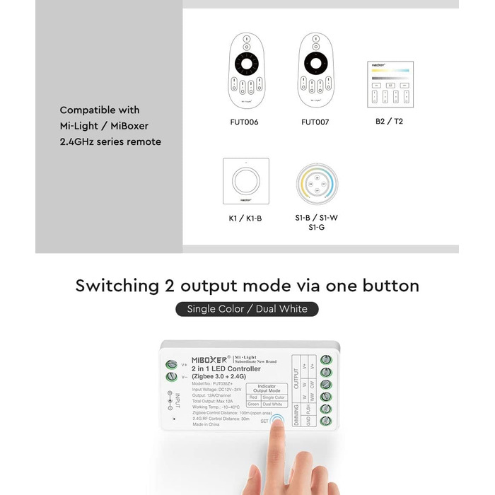 Диммер Milight Miboxer Zigbee3.0, одноколірний контролер світлодіодної стрічки, 12 В/24 В, сумісний із додатком Zigbee Storeo Echo / голосовим керуванням, (FUT035z)
