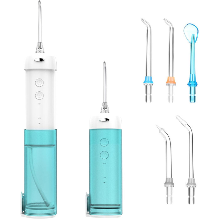 Іригатор порожнини рота Wireless Mini, електричний очищувач Interdental Cleaner з 5 режимами чищення та 5 насадками, 200 мл Водонепроникний набір для чищення зубів Water Flosser, Догляд за яснами та зубами, Синій/Білий