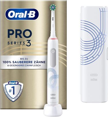 Електрична зубна щітка Oral-B PRO 3 3500, 2 щітки, з 3 режимами чищення та візуальним контролем тиску на 360 для догляду за зубами, дорожній кейс, подарунок чоловікові/жінці, чорний (Олімпія)