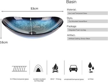 Умивальник Скляна стільниця Умивальник зі змішувачем Набір відходів, Умивальник Набір умивальників Ванна кімната Кухня, Гостьовий туалет (овальний, синій)