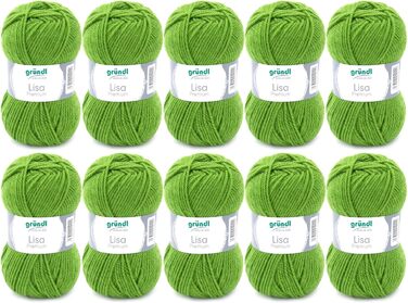 Пряжа Grndl Lisa Premium Uni Knitting & Crochet Yarn (м'яка і вовняний характер, проста в догляді миється трикотажна пряжа з 100 поліакрилу, 50 г/ 133 м, розмір голки 3,5 - 4,5, 10 клубків по 50 г кожен), (травневий зелений)