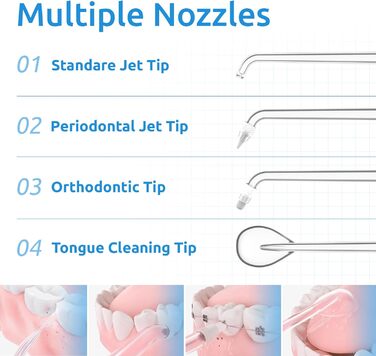 Бездротовий портативний 6 режимів і IPX7 водонепроникний іригатор для порожнини рота, водний очищувач зубів, зубна нитка, водяна нитка для домашнього використання для брекетів, мостів/догляду за яснами. (Білий)