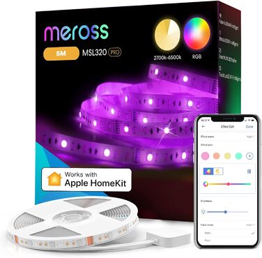 Стрічка Meross Wi-Fi RGBW працює з Apple HomeKit, розумною світлодіодною стрічкою 5 м і світлодіодною лампою RGBCW WLAN працює з Apple HomeKit, комплектом настільної лампи RGBCW з регулюванням яскравості та приліжковою лампою