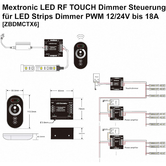 Бездротовий диммер Mextronic LED з сенсорним пультом дистанційного керування для світлодіодних стрічок