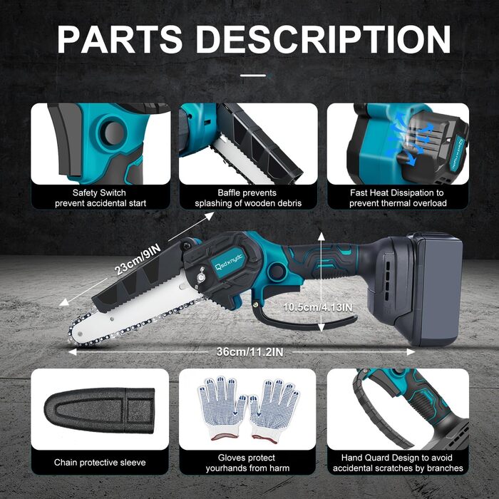 Безщіткова 6-дюймова ланцюгова пила для Makita 18V LXT (без акумулятора), Акумуляторна міні-бензопила для однієї руки для акумулятора Makita, Електрична ланцюгова пила для різання дерева / обрізки дерев / садові ножиці зелена