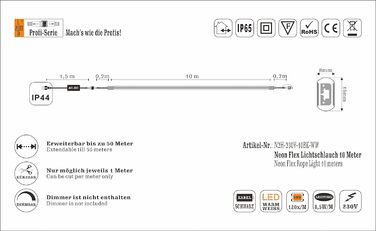 Професійна серія - світлодіодна неонова гнучка світлова стрічка, мотузковий світильник, зовнішня та внутрішня, 230 В, 120 світлодіодів/м, водонепроникна IP65, з можливістю затемнення, з можливістю укорочення. Сад, Прикраса, Зроби сам, Світлодіодна стрічка