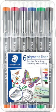 Набір пігментних підводок Staedtler Fineliner з 6 шт. , в коробці ( асорті 0,5 мм стандартний набір чорний)