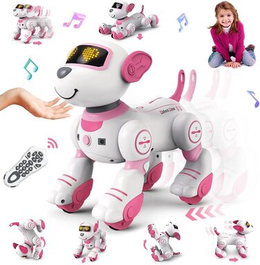 Дитяча іграшка на дистанційному управлінні VATOS Robot Dog - інтерактивна сенсорна іграшка з 17 функціями, програмована танцювальна музика для дівчаток 3-12 років рожевого кольору