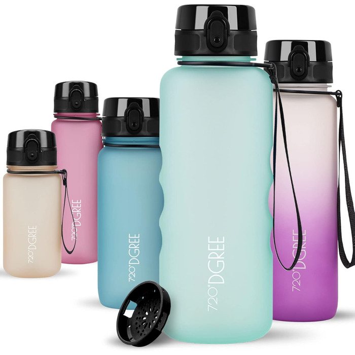 Пляшка для води 720DGREE 1л Sport 'uberBottle softTouch Sieb - Без BPA - Пляшка для води для універу, роботи, фітнесу, велосипеда, активного відпочинку, роботи - спортивна пляшка з тритану - легка, ударостійка, багаторазова (1500 мл, 10 пляшок - зелена Со