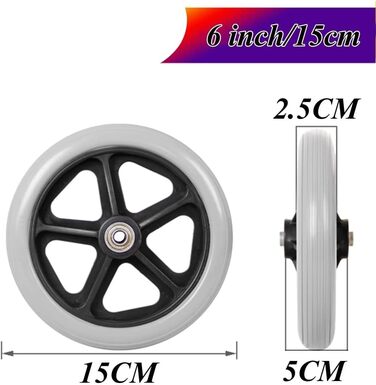 И Передні колеса для інвалідного візка 6/7/8 дюйма з повним підшипником Запасні колеса Гумове колесо Універсальне крісло колісне Аксесуари для роликів, допоміжні засоби для ходьби Сірий, 6 дюймів (15 см) 6 дюймів (15 см) Сірий, 2 шт.