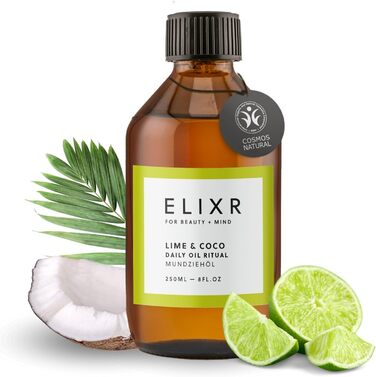 Олія для витягування рота ELIXR Lime Coco - 250 мл Освіжаюча олія для рота з лаймом і кокосом Аюрведичний догляд за ротовою порожниною для свіжого подиху та здорової гігієни порожнини рота Веганський та 100 натуральний