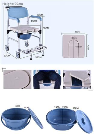Туалетний стілець для туалету з вуграми та педаллю, міцний, 139 кг, портативне крісло-біде, душ та крісло для ванни для людей похилого віку з обмеженими можливостями
