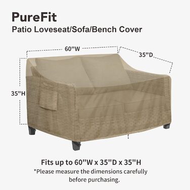 Чохол для меблів для дивана PureFit Patio, водонепроникний, для вулиці, 2-місний чохол з вентиляційним отвором і ручкою, 152.4 x 89.9 x 89.9 см, Camel Camel 60'W x 35'D x 35'H