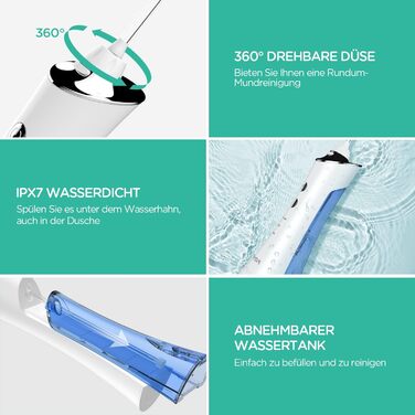 Акумуляторний електричний водяний флоссер для чищення зубів, Interdental Cleaner Акумуляторний водонепроникний засіб для зняття нальоту IPX7 для брекетів WF300 (синій)