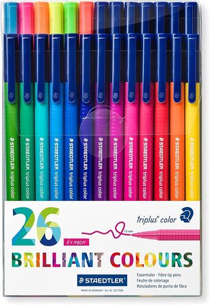 Чохол Staedtler Fineliner triplus (30 яскравих кольорів) Triplus Color з 26 ручками з волокна, відсортованих за кольорами