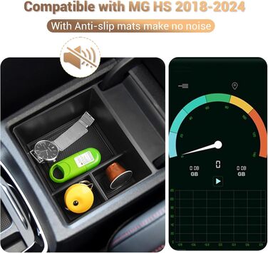 Коробка для зберігання YEE PIN MG HS Сумісна з MG HS/EHS EV/HS Plug-in Hybrid 2018-2023 2024 Органайзер на центральній консолі Лоток для аксесуарів органайзера підлокітника з нековзним килимком