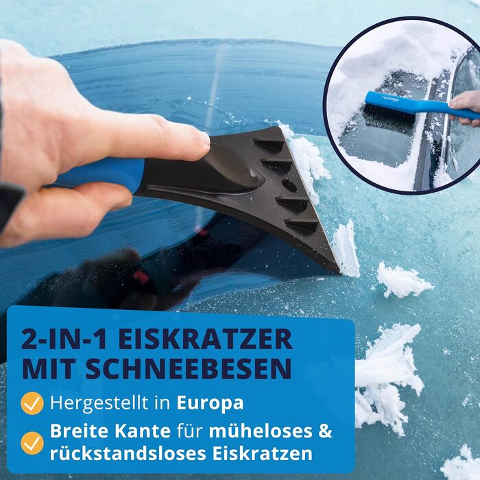 Автомобіль-скребок для льоду LICARGO з мітлою Зроблено в ЄС Великий край і ніжна щетина - 41 см Автомобільний скребок для льоду Довгий - Стійкий скребок для лобового скла Автомобільна снігова мітла Автомобільна фарба - Скребок для льоду з мітлою Автомобіл