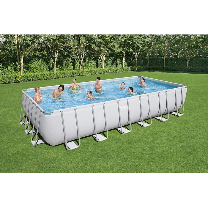 Басейн Bestway Power Steel Frame Pool Complete with Filter Pump 732 x 366 x 132 см, світло-сірий, квадратний