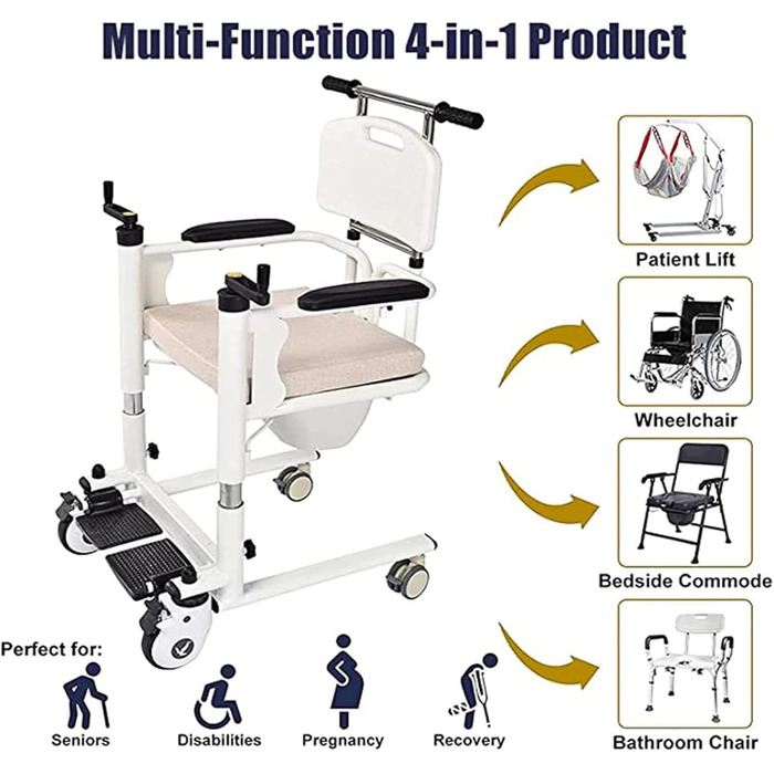 Інвалідні візки для ванної кімнати LSBHPPD, крісло для перенесення пацієнтів, туалетне крісло для ванни для людей похилого віку, багатофункціональний підйомник для перенесення пацієнтів повного тіла для людей похилого віку
