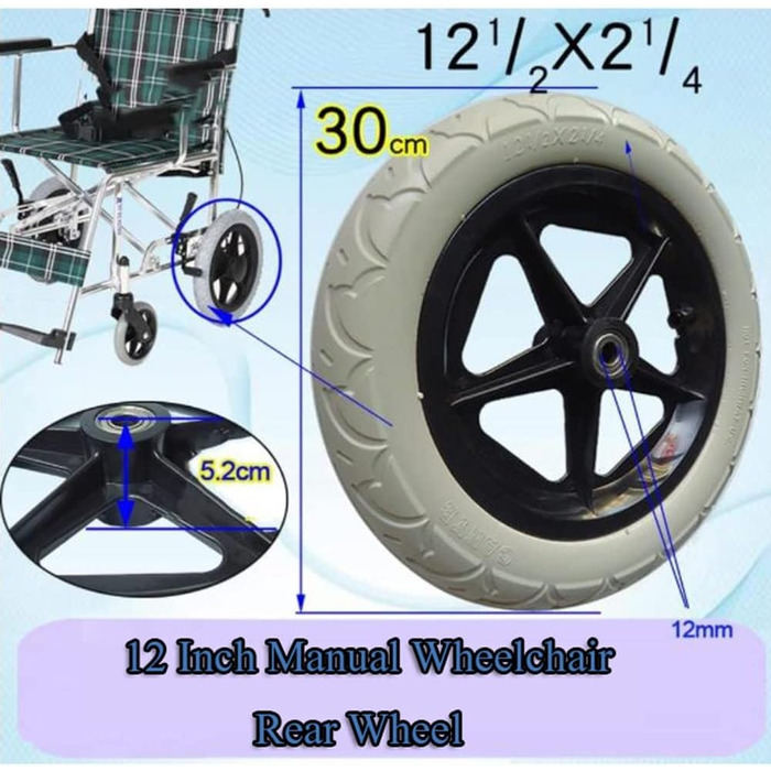 Дюймові аксесуари для інвалідних візків заднє колесо, ручна запасна частина для інвалідного візка, суцільне заднє колесо/сірий/2 шт., 12-