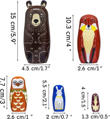 Російська матрьошка для дітей 5 шт. - тварини собаки матрьошка дерев'яна іграшка від 3 років подарунок (Ведмідь)