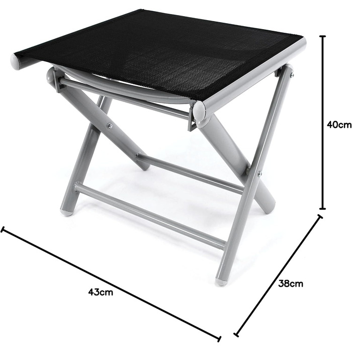 Табурет Camping Stool Підніжка з алюмінію та текстилену Чорний порошкове покриття Рама Світло-сірий Висота сидіння 42 см для балкона Тераса