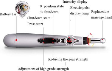 Акупунктурна ручка SETSCZY Електронний акупунктурний апарат для меридіанної терапії Енергетичні ручки Масажер Інструменти для полегшення болю з масажними головками, 9 рівнів