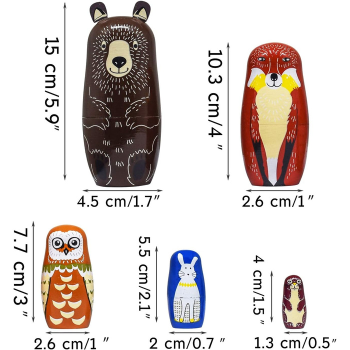 Російська матрьошка для дітей 5 шт. - тварини собаки матрьошка дерев'яна іграшка від 3 років подарунок (Ведмідь)