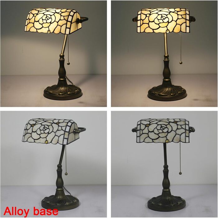 Настільна лампа Uziqueif Retro Tiffany Style/Banker Lamp - Настільна лампа E27 з перемикачем і 1 лампочкою, сплавна основа - для офісу, дому, вітальні, спальні, їдальні, троянди a