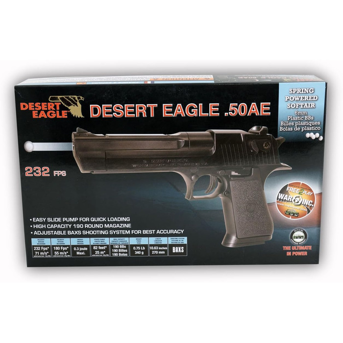 Пістолет Softair 203858 Desert Eagle50AE калібр 6 мм тиск пружини 0,5 джоуля