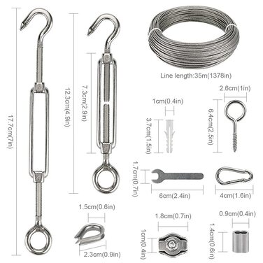 Набір тросів з нержавіючої сталі 60 шт. , сталевий трос 35 м/2 мм для шпалери з натягувачем троса M5, вушко для рим-болта/рим-болта, мотузкові наперстки, алюмінієві затискачі для мотузки, затискачі для дротяної мотузки 35 м/2 мм Комплект тросів