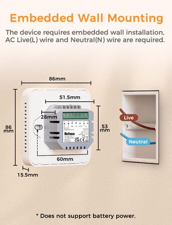 Термостат опалення Refoss WiFi, термостат водяної теплої підлоги, бойлер, розумний термостат, кімнатний термостат голосового керування, настінний інтелектуальний цифровий термостат дистанційного керування для HomeKit, Alexa, Google