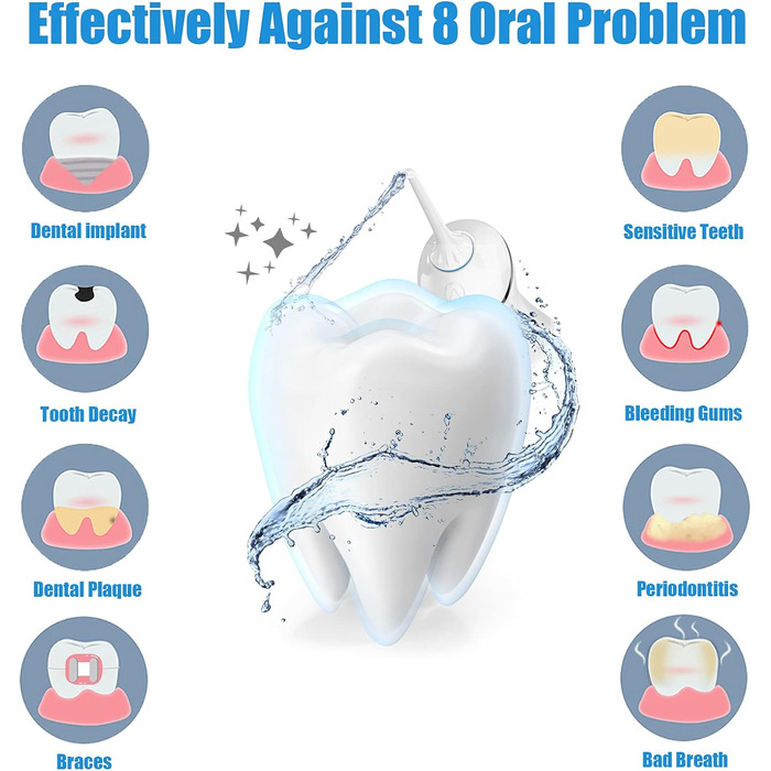 Іригатор порожнини рота TUREWELL FC1591, електричний очищувач міжзубних проміжків з 3 режимами та 5 насадками, водонепроникний бездротовий іригатор порожнини рота IPX7, бездротовий портативний акумуляторний іригатор порожнини рота для сім'ї та подорожей б