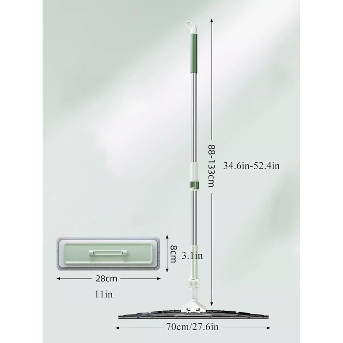 Віконний ракель, віконний ракель проти ковзання з телескопічною штангою 88см-133см, довгий засіб для миття вікон 70см для миття скла Водяна пінопластова плитка Дзеркало для ванної кімнати підлога 70см зелений