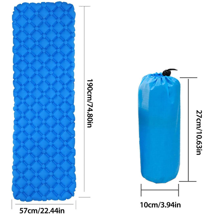 Надувні туристичні килимки, 27.9 x 9.94 x 9.94 дюймів, легкий килимок для сну, водонепроникний подвійний килимок, портативний килимок для подорожей і походів для сумки для перенесення, компактний, легкий