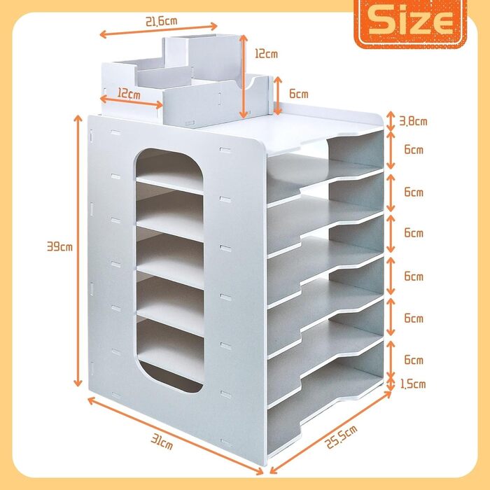 Лоток для документів ПВХ, настільний органайзер формату А4, 7-рівневий лоток для паперу для документів, лоток для документів, білий настільний органайзер, лоток для листів Настільний лоток для дому 7 ярус