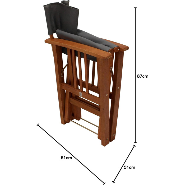 Крісло директора DEGAMO XL Director's Chair Каліфорнія, складний, каркас з евкаліптового дерева, чохол сірий, надзвичайно міцний дизайн