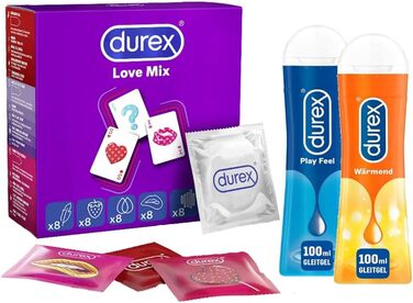 Набір презервативів Durex Love Mix з презервативами Durex Love Mix - Упаковка 40 шт. (40 шт. ) і зразковий пакет мастила Durex Play для нього та неї Підігрів і відчуття (2 x 100 мл)