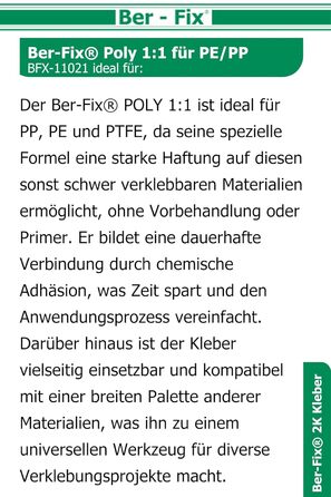Клей Ber-Fix 6x50g 2K Poly 11 PE PP, будівельний клей для поліпропілену (PP) та поліетилену (PE), без грунтовки, швидке затвердіння, в т.ч. 6 порад для змішування, міцний двокомпонентний пластиковий клей Пістолет не в комплекті Стандарт 6