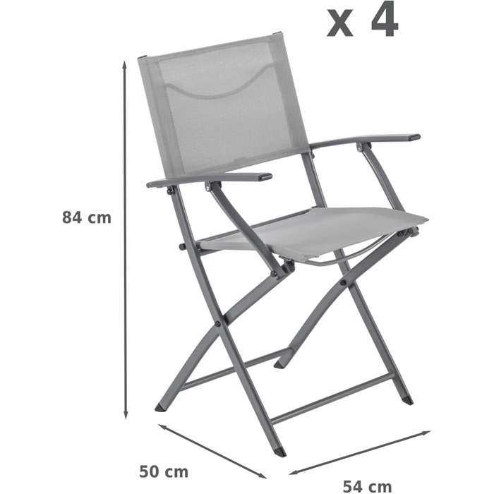Комплект з 4 садових стільців EMYS з підлокітниками - Розкладне крісло - Садове крісло - Складне - Стільці для патіо - Обідні стільці - Сталь - Текстиль - Сірий