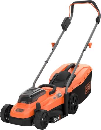 Акумуляторна газонокосарка BlackDecker BCMW3318L2 (живлення від 2 батарей 18 В, 2,5 Ач, ширина зрізу 33 см, для газонів площею до 250 м, 5-позиційне регулювання висоти, в комплекті 2 батареї, зарядний пристрій)