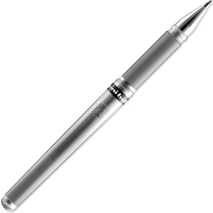 Ручка для роликів Signo Pen UM-153, металевий наконечник, наконечник 1 мм, ширина лінії 0,65 мм з гумовою ручкою, 10 шт. , сріблястого кольору