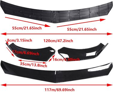 Автомобільний передній бампер Губний спойлер Універсальний захист Спліттер Обвіс Gloss Black
