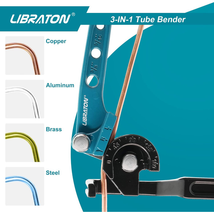 Трубогиб мідних труб і гальмівних магістралей Libraton, інструмент для згинання труб, верстат для згинання труб 0-180 градусів, трубозгинальний верстат 3в1, трубогиб Manuel для мідних, алюмінієвих і м'яких металевих труб