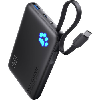 Міні-розмір 20W 10000mAh PowerBank із вбудованим кабелем USB-C, PD3.0 QC4.0 USB C In&Out, невеликі, але міцні зовнішні акумулятори для мобільних телефонів для iPhone 16 15 14 13 12 Pro Max Mini Samsung S23 iPad