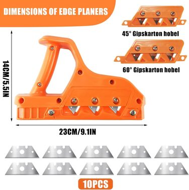 Різак для гіпсокартону з 10 лезами, ручний рубанок для різання гіпсокартону, кромкооблицювальний рубанок для гіпсокартону, інструмент для кромкооблицювання гіпсокартону, з ручним рубанком під кутом 45 і 60, для коркового картону, гіпсокартону