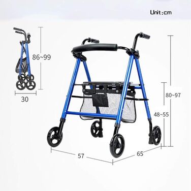 Ходунки Walker Rollator з сидінням, сталеві розбірні ходунки з регульованою висотою та алюмінієві ходунки з 6-дюймовими колесами