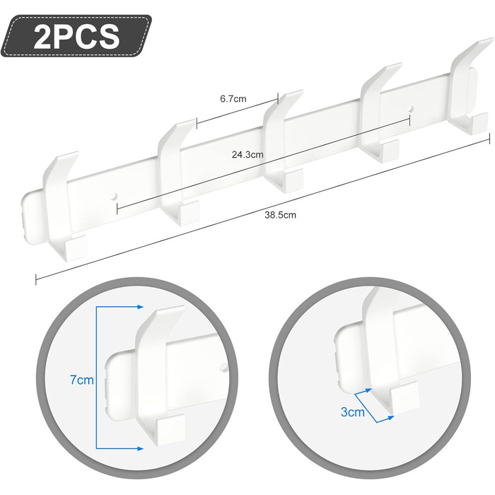 Гачок для пальто Sarsumir Білий гачок Стійка для одягу Гачок для одягу настінний з 5 гачками Дверні гачки для ванної кімнати, кухні, вітальні та передпокою - 2 шт. и