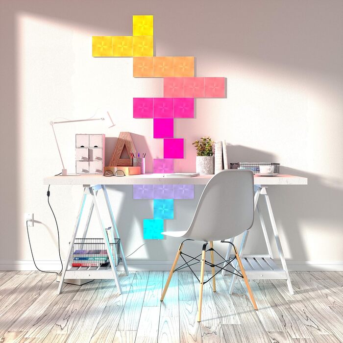 Стартовий комплект Nanoleaf Canvas, 9 світлодіодних світлодіодів RGBW Smart Light Squares - Модульні світлодіодні панелі WLAN, 16 мільйонів кольорів настінного світильника для приміщень, Музика та синхронізація екрана, Працює з Alexa Google Apple, Декорац